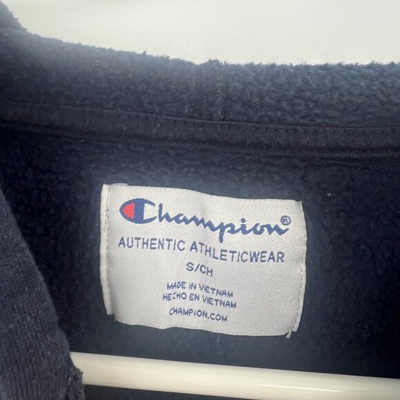 Champion Navy Blue Large Logo Hooded Sweatshirt Men's Small - Picture 3 of 4